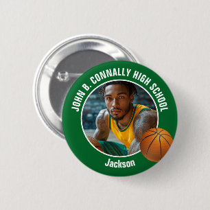 Grüne Basketballspieler-Foto-High-School-Geist Button
