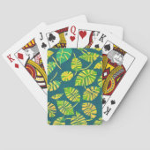 Grüne Batik-Blattmuster auf Blau Spielkarten (Rückseite)