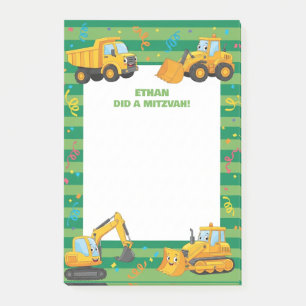 Grüne Baulastwagen Personalisierte Mitzwa Post-it Klebezettel