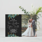 Grüne Bäume Hochzeitseinladungen mit Foto Einladung (Stehend Vorderseite)