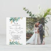 Grüne Bäume Hochzeitseinladungen mit Foto Einladung (Stehend Vorderseite)