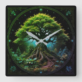 Grüne Bäume Quadratische Wanduhr (Vorderseite)
