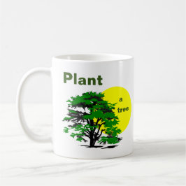 Grüne Bäume und gelbe Sonne, Pflanze eines Baumes Kaffeetasse