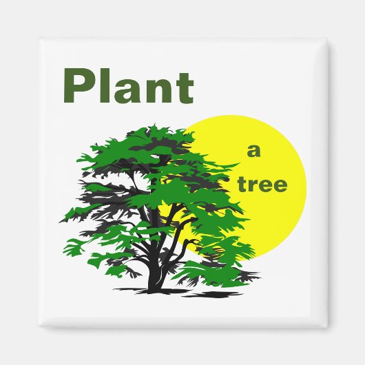 Grüne Bäume und gelbe Sonne, Pflanze eines Baumes Magnet (Vorne)