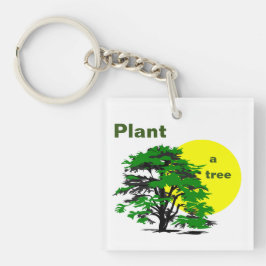 Grüne Bäume und gelbe Sonne, Pflanze eines Baumes Schlüsselanhänger