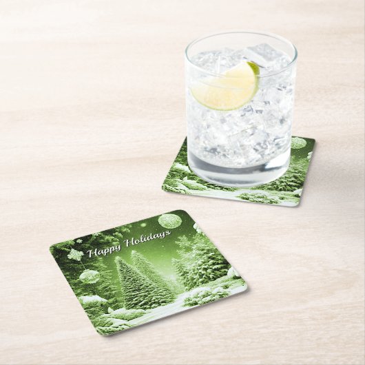 Grüne Bäume Weihnachtsfeiertag Rechteckiger Pappuntersetzer (Vor Ort)