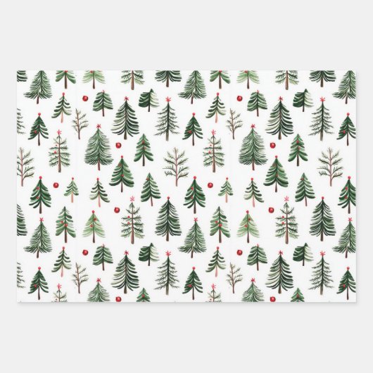 Grüne Baummuster mit roten Streifen Geschenkpapier Set (Vorderseite 3)