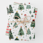 Grüne Baummuster mit roten Streifen Geschenkpapier Set (Beispiel)