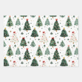 Grüne Baummuster mit roten Streifen Geschenkpapier Set (Vorderseite)