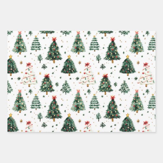 Grüne Baummuster mit roten Streifen Geschenkpapier Set (Vorderseite)