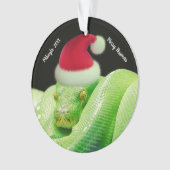 Grüne Baumschlange in Weihnachtsmannmütze Merry Hi Ornament (Vorderseite)
