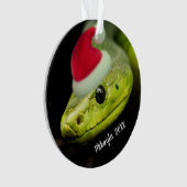 Grüne Baumschlange in Weihnachtsmannmütze Ornament (Vorderseite)