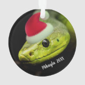 Grüne Baumschlange in Weihnachtsmannmütze Ornament (Rückseite)