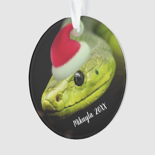 Grüne Baumschlange in Weihnachtsmannmütze Ornament (Vorderseite)