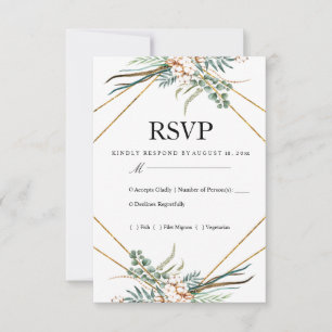 Grüne Baumwolle Boho Glitter Hochzeit RSVP Karte