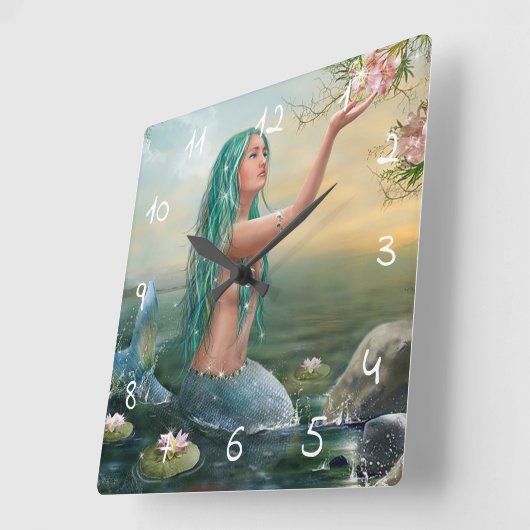 grüne behaarte Meerjungfrau Quadratische Wanduhr (Winkel)