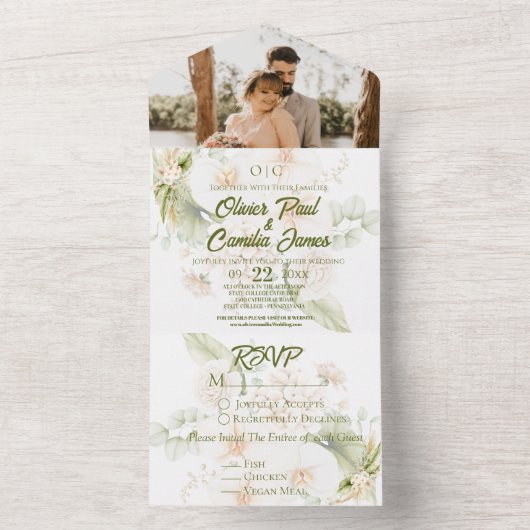 Grüne Beige Blumenhochzeit Einladung UAWG ALL IN O (Innen Boden)