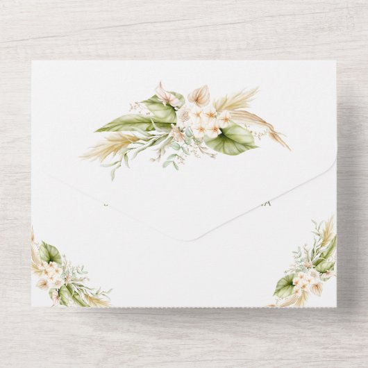 Grüne Beige Blumenhochzeit Einladung UAWG ALL IN O (Rückseite)