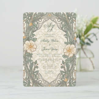 Grüne Beige Florale Botanische Hochzeitseinladung Einladung