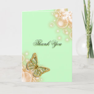 Grüne beige Schmetterling Hochzeit Dankeskarte