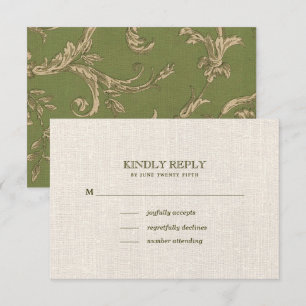 Grüne Beige Vintage Musterhochzeit RSVP Karte