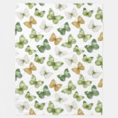Grüne Beige Weiße Schmetterlinge Fleecedecke (Vorderseite)