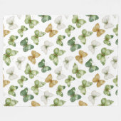 Grüne Beige Weiße Schmetterlinge Fleecedecke (Vorderseite (Horizontal))