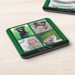 Grüne benutzerdefinierbare Familienname und Foto-C Getränkeuntersetzer