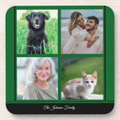 Grüne benutzerdefinierbare Familienname und Foto-C Getränkeuntersetzer (Vorderseite)