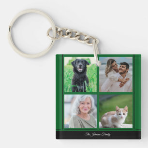 Grüne benutzerdefinierbare Familienname und Foto-C Schlüsselanhänger