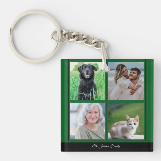 Grüne benutzerdefinierbare Familienname und Foto-C Schlüsselanhänger (Vorderseite)