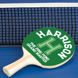 Grüne benutzerdefinierte Monogramm-Name, Initial u Tischtennis Schläger