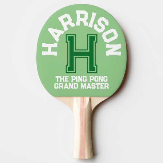 Grüne benutzerdefinierte Monogramm-Name, Initial u Tischtennis Schläger (Rückseite)