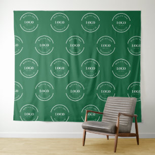 Grüne benutzerdefinierte weiße Logo-Schritt-und-Wi Wandteppich