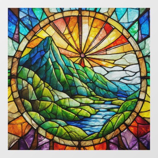 Grüne Berge und Fluss Gesteigerte Glaskunst Fensteraufkleber (Blatt)