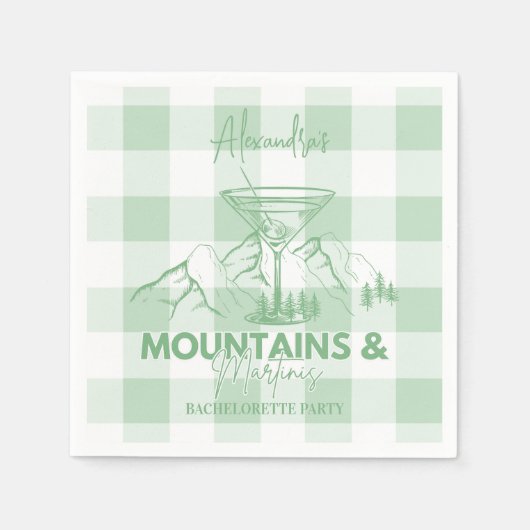 Grüne Berge und Martinis Bachelorette Serviette (Vorderseite)