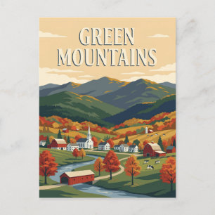 Grüne Berge Vermont Herbst Retro Vintage Poster Postkarte