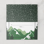 Grüne Berge Winterhochzeit gefalteter Begleiter Platzkarte (Außenseite Aufgefaltet)