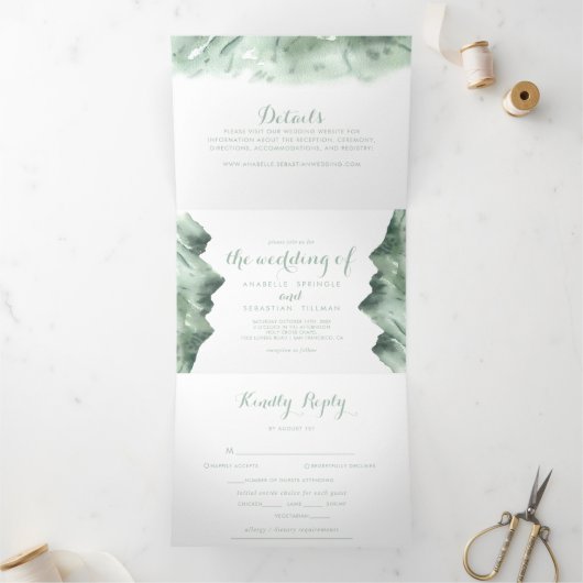 Grüne Berglandhochzeit Dreifach Gefaltete Einladung (Innenseite)