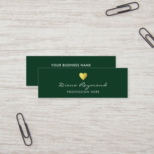 Grüne berufliche Visitenkarte mit Goldherz (Vorderseite/Rückseite Beispiel)