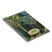 Grüne bestickte Bäume Blätter Naturwald Blau Notizblock (Rechte Seite)