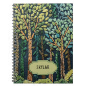 Grüne bestickte Bäume Blätter Naturwald Blau Notizblock (Vorderseite)
