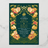 Grüne bezaubernde Blütenhochzeit Folieneinladung (Vorderseite)