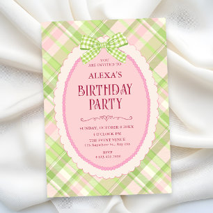 Grüne bezaubernde Gingham-Schleife Geburtstag Einladung