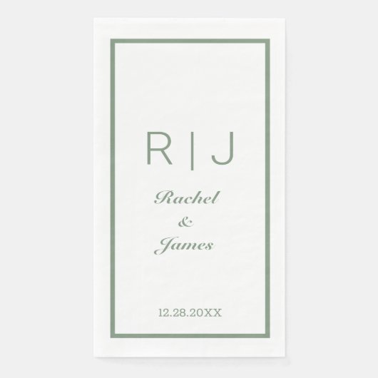 Grüne Bezeichnung Monogram Minimale Hochzeit Serviette (Vorderseite)