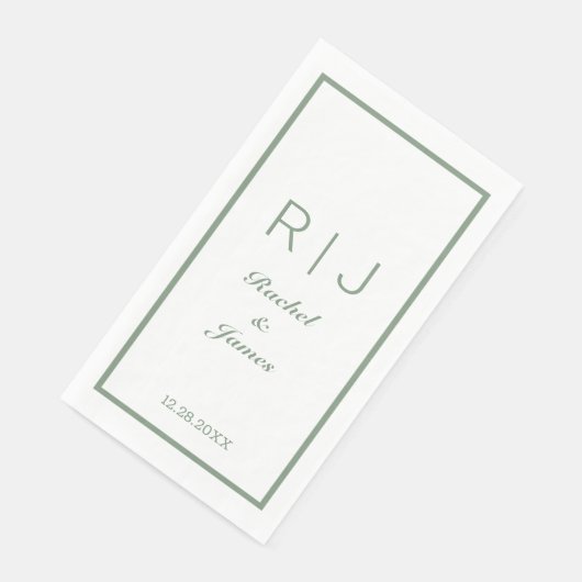 Grüne Bezeichnung Monogram Minimale Hochzeit Serviette (Ecke)