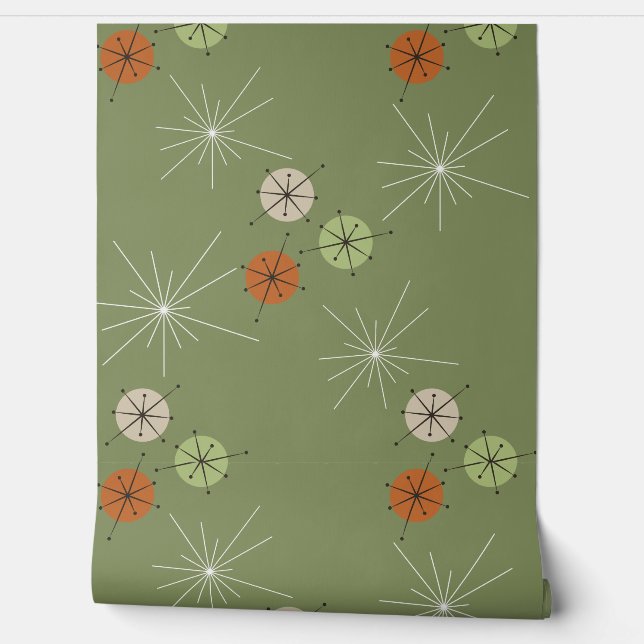 Grüne BG Mitte Jahrhundert Moderne Zirkel und Ster Tapete (Abrollen)