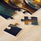 Grüne Bibliothek Katzen Teezeit Küstenblick Puzzle (Seite)