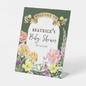 Grüne Biene und Wildblume Kinderdusche Willkommen Sockelschild (Vorderseite)