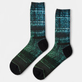 Grüne Binärcode Cyberpunk Computer Socken (Linkes Detail)